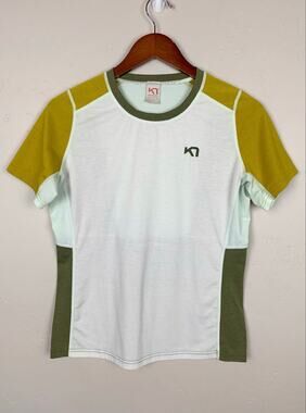 Kari Traa T-shirt Short Sleeve Active Shirt Yellow Green Colorblock Top Womens S